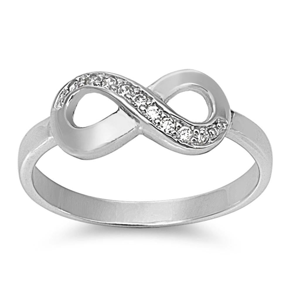 Clear CZ Polished Infinity Simple Ring New .925 Sterling Silver Band Sizes 4-10