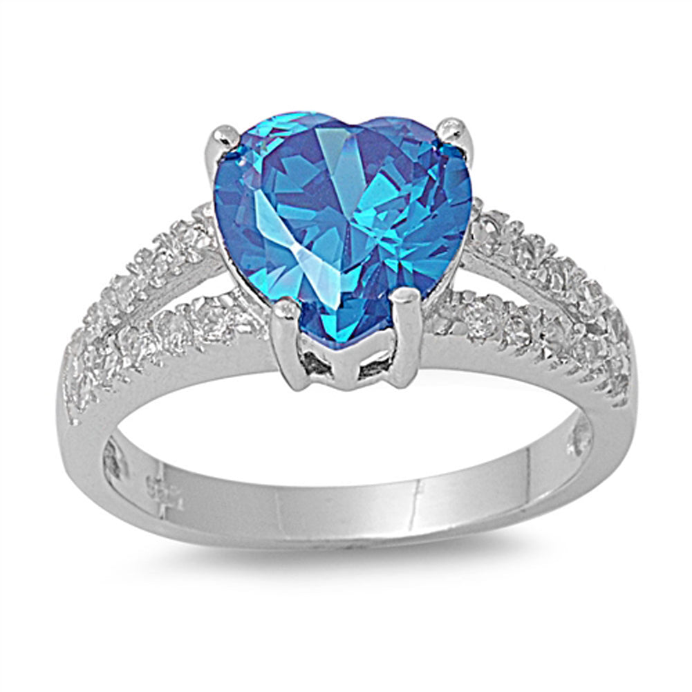 Blue Topaz CZ Heart Love Polished Promise Ring  Sterling Silver Band Sizes 5-10