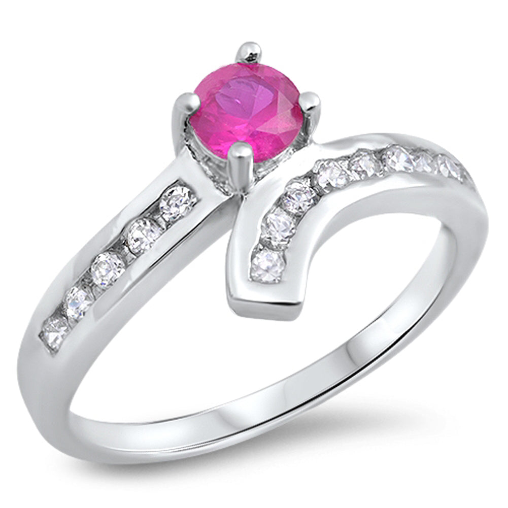 Ruby CZ Polished Unique Swirl Solitaire Ring 925 Sterling Silver Band Sizes 5-9