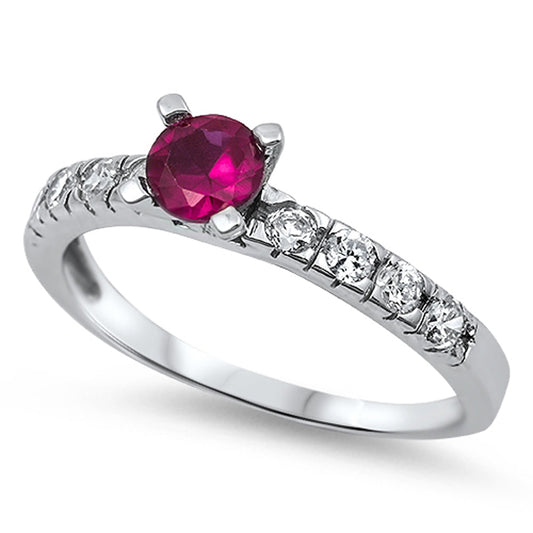 Ruby CZ Simple Unique Elegant Cute Ring New .925 Sterling Silver Band Sizes 5-9