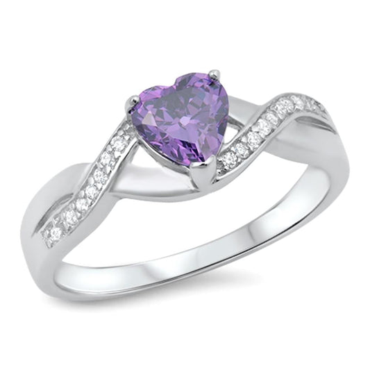 Heart Amethyst CZ Promise Ring New .925 Sterling Silver Infinity Band Sizes 4-11