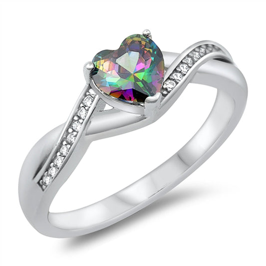 Rainbow Topaz Heart CZ Beautiful Ring New .925 Sterling Silver Band Sizes 4-10