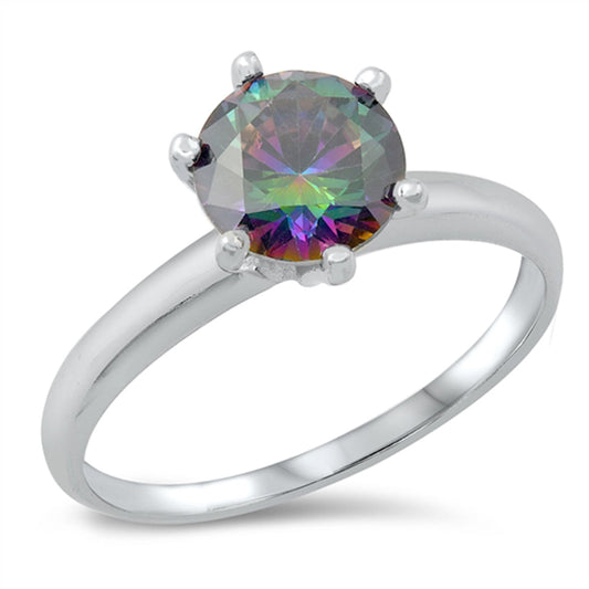 Rainbow Topaz CZ Elegant Classic Ring New .925 Sterling Silver Band Sizes 4-10