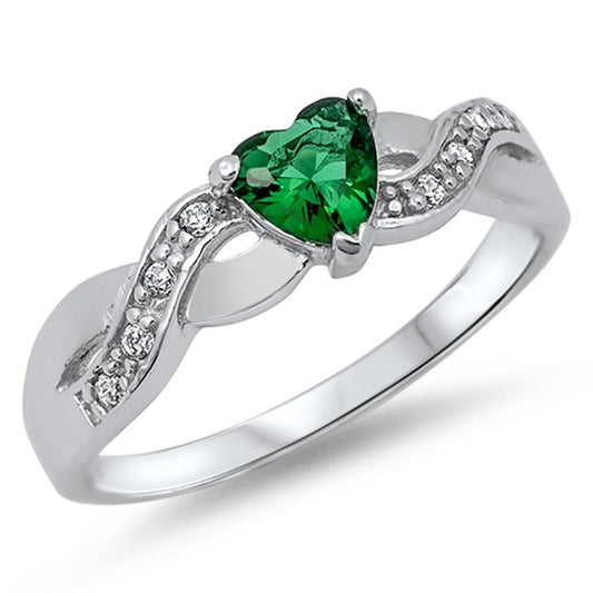 Heart Emerald CZ Infinity Knot Promise Ring .925 Sterling Silver Band Sizes 4-12