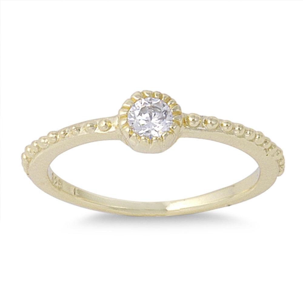 Gold Tone Clear CZ Ring New .925 Sterling Silver Ball Band Design Sizes 2-12