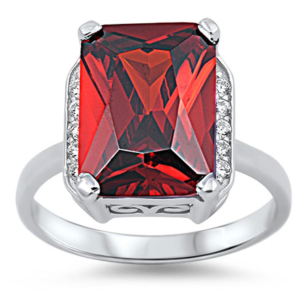 Garnet CZ Solitaire Polished Cutout Ring New 925 Sterling Silver Band Sizes 6-10