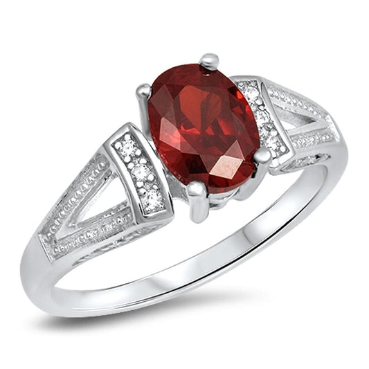 Garnet CZ Oval Solitaire Elegant Ring New .925 Sterling Silver Band Sizes 5-10