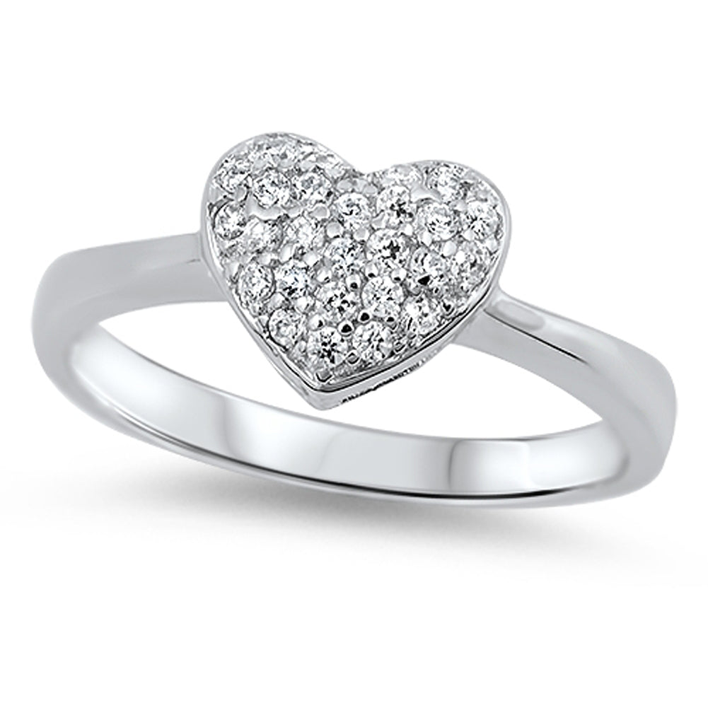 Clear CZ Heart Micro Pave Love Polished Ring 925 Sterling Silver Band Sizes 4-12