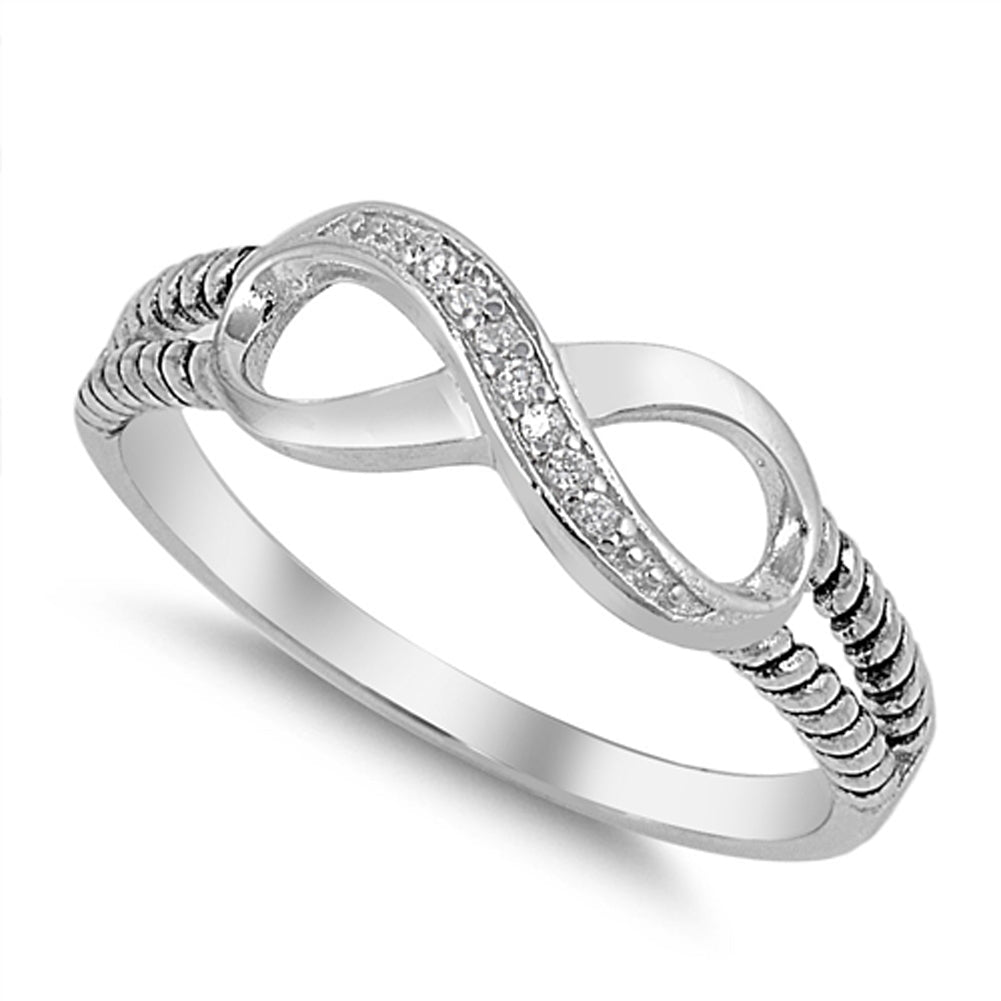 Clear CZ Infinity Rope Polished Ring New .925 Sterling Silver Band Sizes 3-13