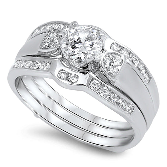 Clear CZ Elegant Polished Ring Set New .925 Sterling Silver Band Sizes 6-10