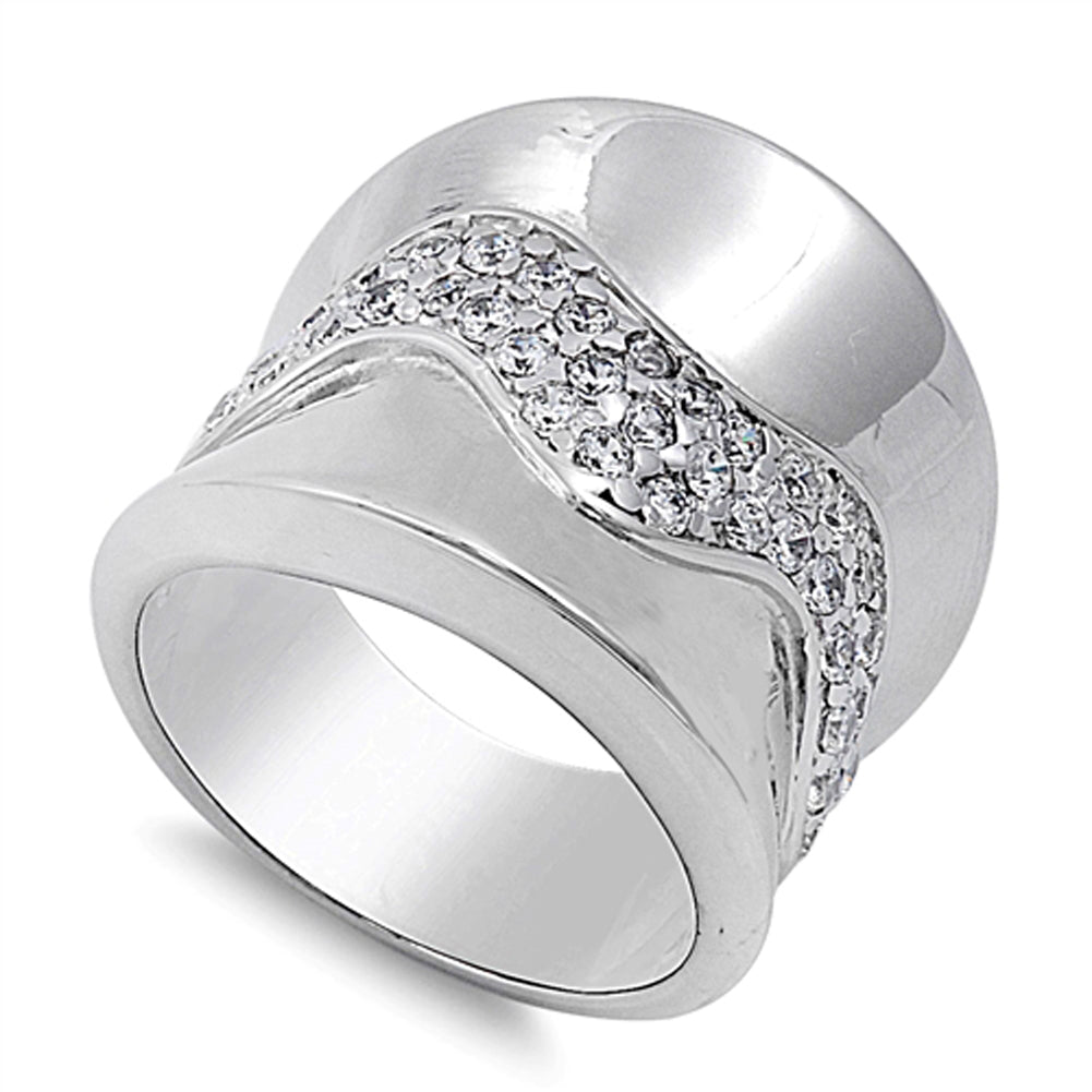 Clear CZ Unique Micro Pave Polished Ring New 925 Sterling Silver Band Sizes 6-10