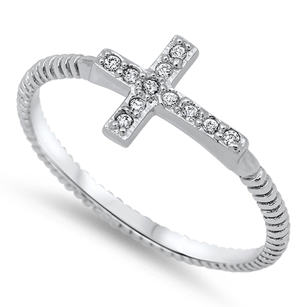 Cross White CZ Promise Ring New .925 Sterling Silver Unique Band Sizes 4-11