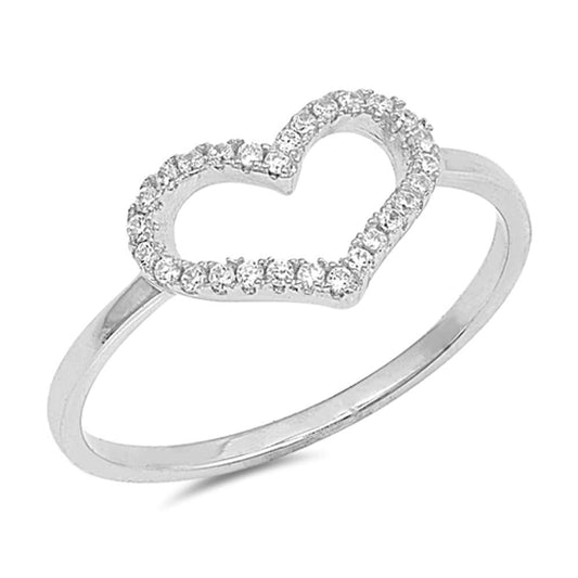 Open Promise Clear CZ Heart Love Ring New .925 Sterling Silver Band Sizes 5-9