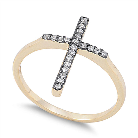 Gold Tone Cross White CZ Wholesale Ring New .925 Sterling Silver Band Sizes 5-9