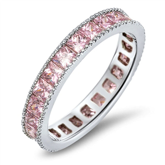 Stackable Eternity Pink CZ Wholesale Ring .925 Sterling Silver Band Sizes 4-10