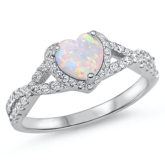 Heart White Simulated Opal Halo Promise Ring 925 Sterling Silver Band Sizes 4-12