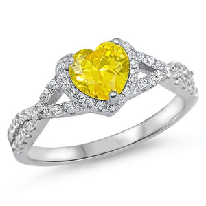 Heart Yellow CZ Halo Promise Ring .925 Sterling Silver Infinity Band Sizes 4-12