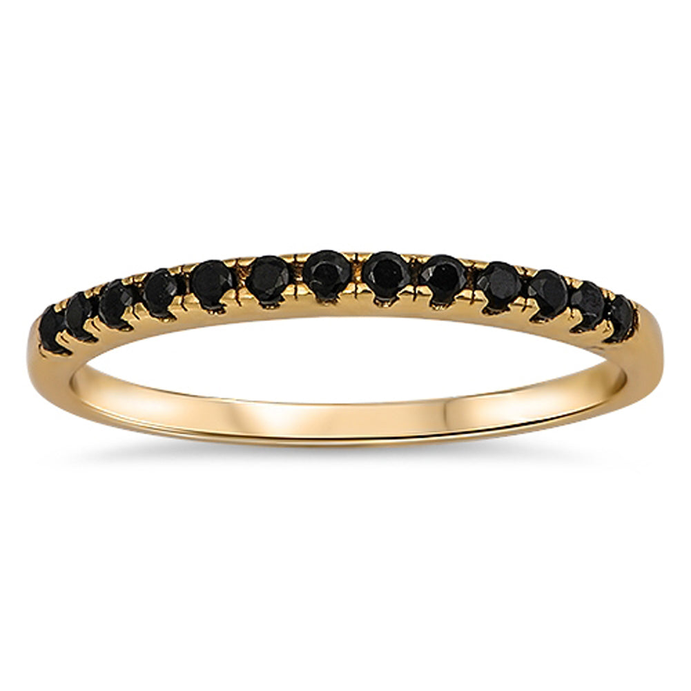 Gold Tone Black CZ Fashion Stackable Ring .925 Sterling Silver Band Sizes 3-10