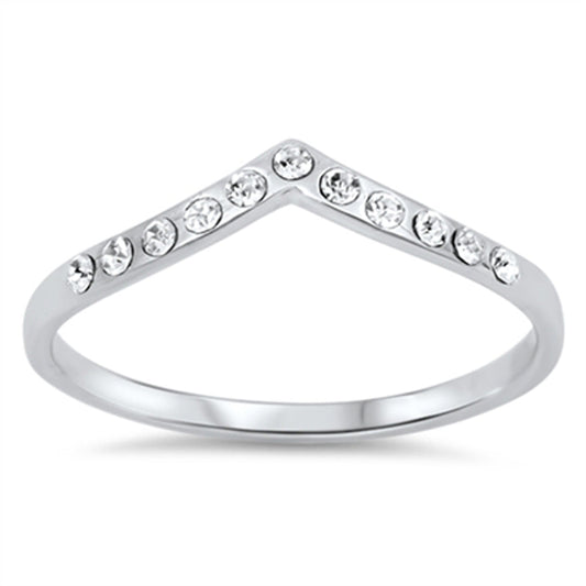 Chevron Pointed Arrow White CZ Promise Ring .925 Sterling Silver Band Sizes 3-12