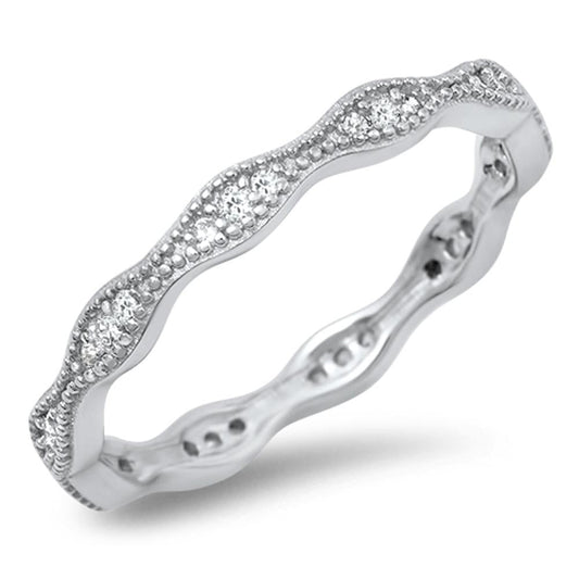 Eternity Wave White CZ Ring New .925 Sterling Silver Stackable Band Sizes 4-10