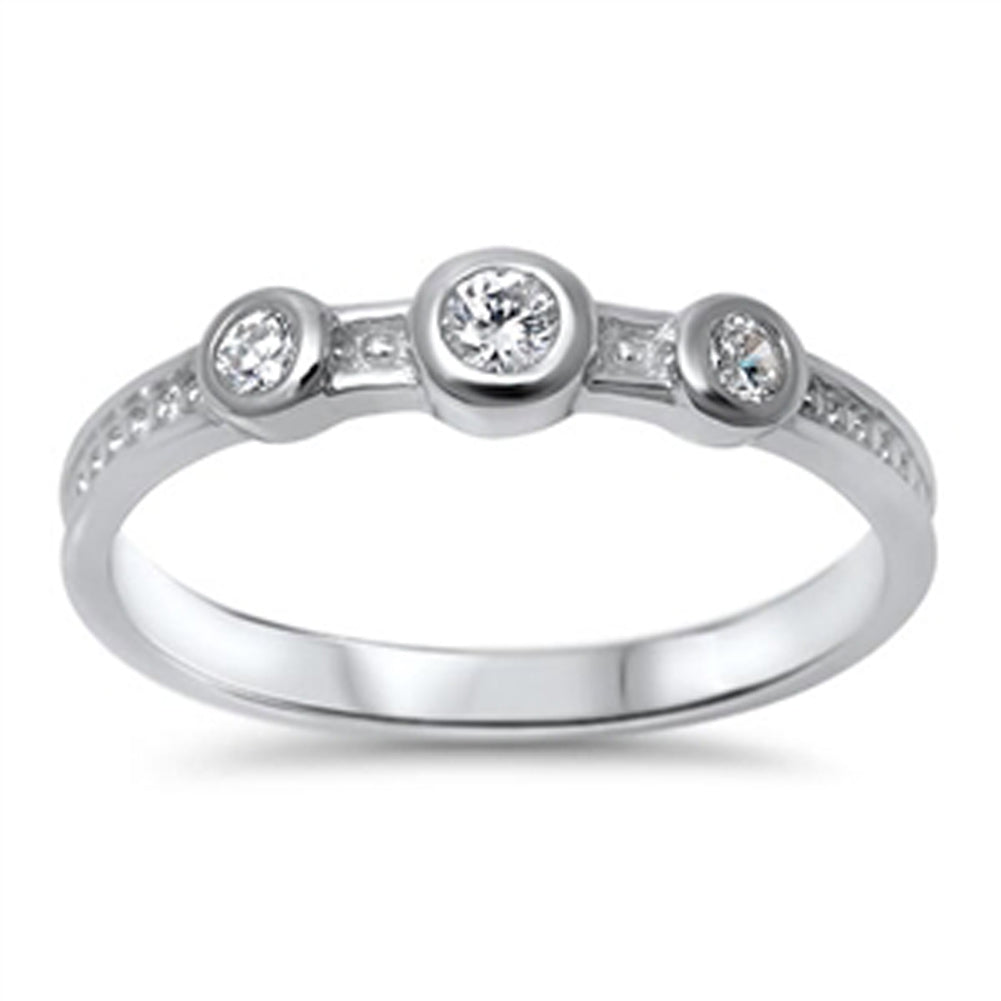 Clear CZ Simple Elegant Polished Ring New .925 Sterling Silver Band Sizes 5-10