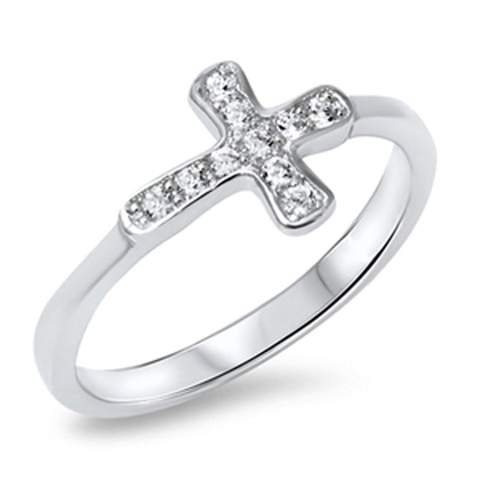 Small Cross White CZ Beautiful Ring New .925 Sterling Silver Band Sizes 5-10