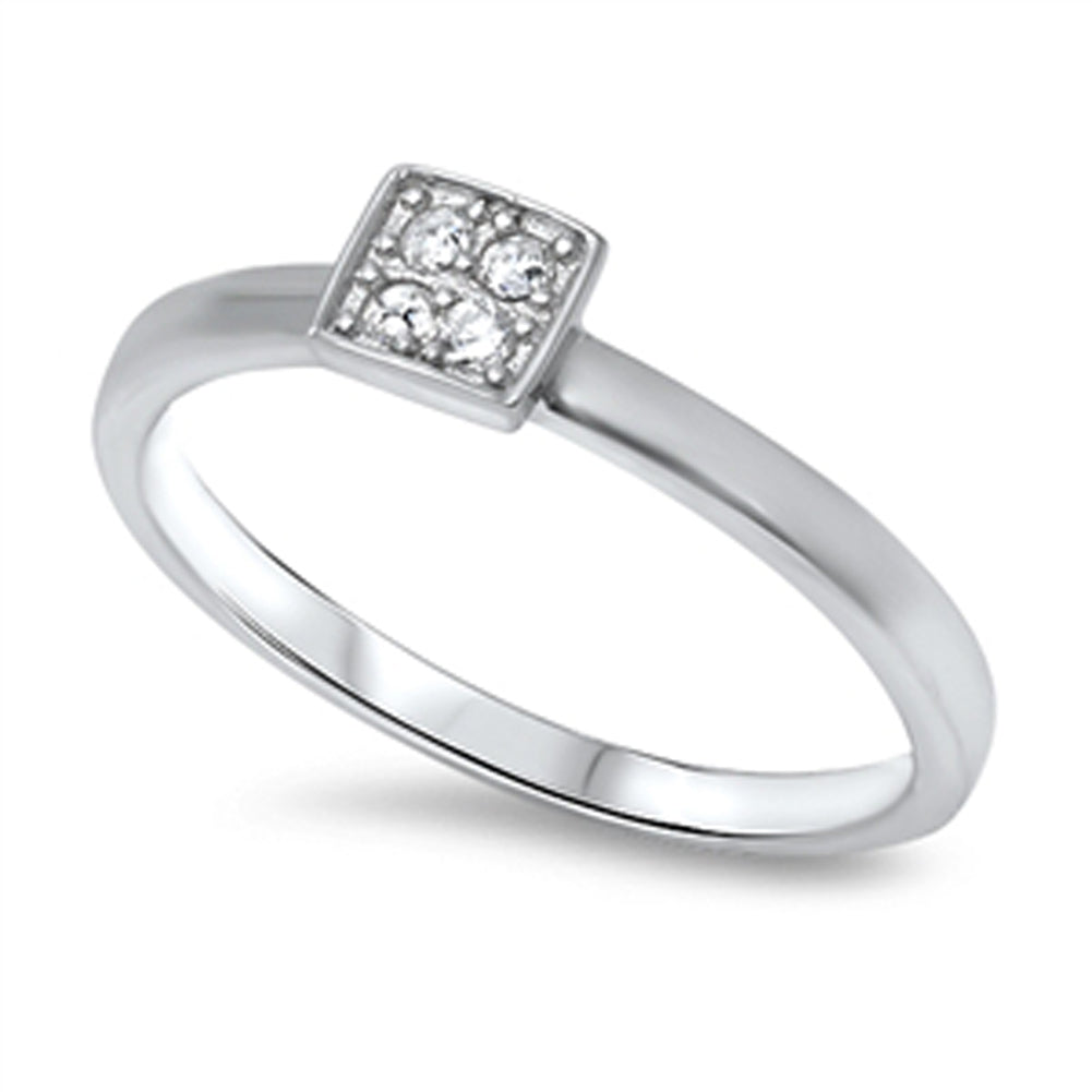 Clear CZ Polished Unique Simple Ring New .925 Sterling Silver Band Sizes 5-10