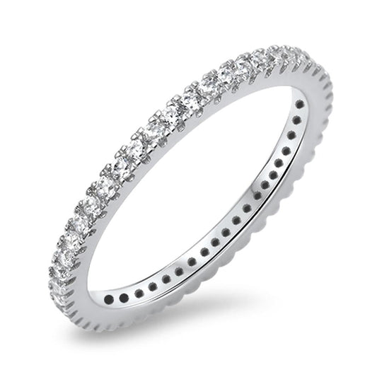 Clear CZ Simple Eternity Polished Ring New .925 Sterling Silver Band Sizes 4-10