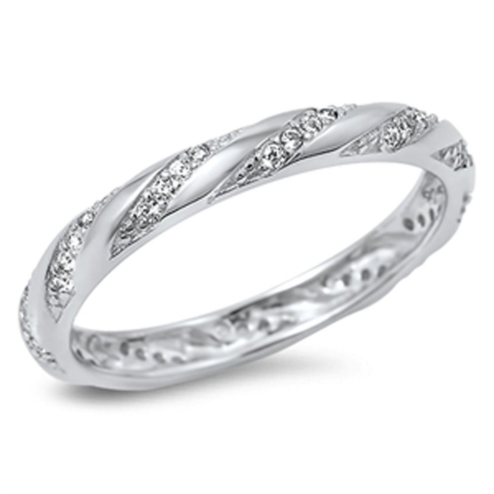 Eternity Wave Clear CZ Stackable Ring New .925 Sterling Silver Band Sizes 5-10