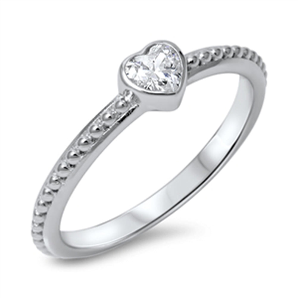 Small Heart Clear CZ Fashion Ring New .925 Sterling Silver Ball Band Sizes 4-10