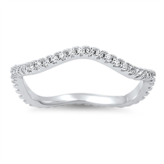 Eternity Wave Stackable Clear CZ Ring New .925 Sterling Silver Band Sizes 4-10