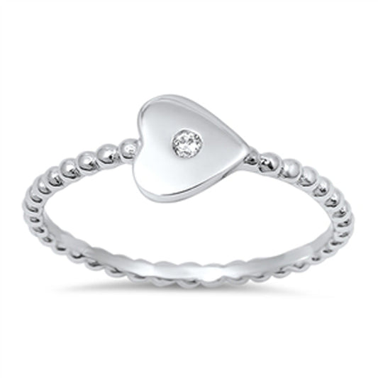 Heart Love Clear CZ Promise Ring New .925 Sterling Silver Rope Band Sizes 4-10