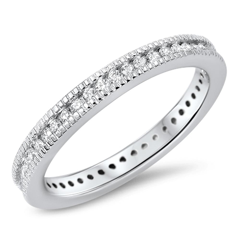 Eternity White CZ Classic Stackable Ring New 925 Sterling Silver Band Sizes 4-10