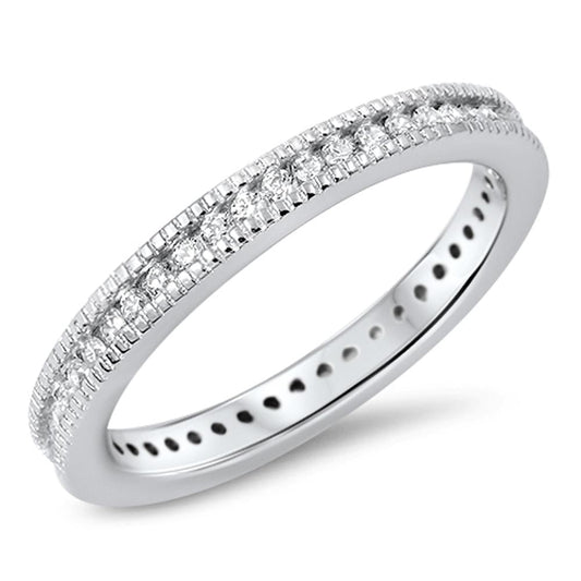 Eternity White CZ Classic Stackable Ring New 925 Sterling Silver Band Sizes 4-10