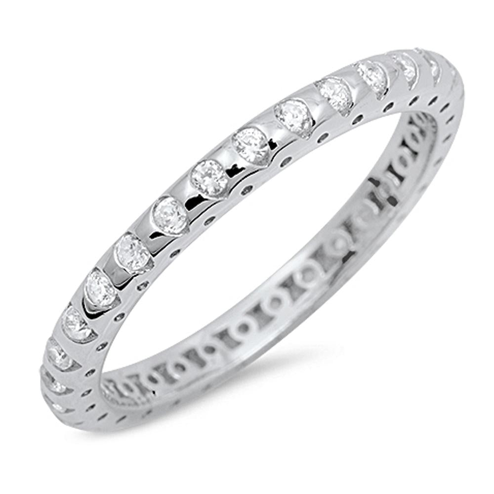 Eternity Stackable White CZ Fashion Ring New 925 Sterling Silver Band Sizes 4-10