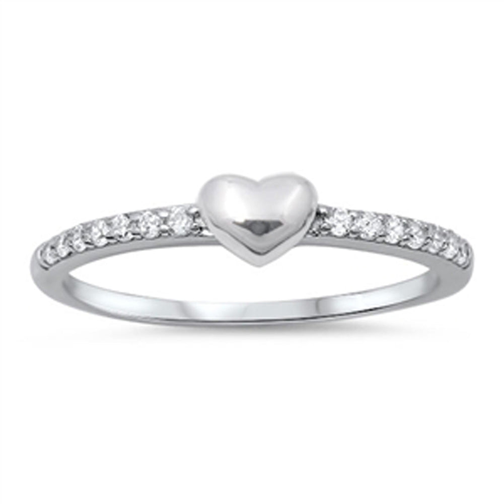 Puffed Heart Clear CZ Wholesale Ring New .925 Sterling Silver Band Sizes 4-10