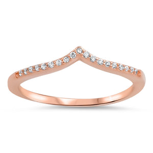 Rose Gold-Tone Clear CZ Chevron Ring New .925 Sterling Silver Band Sizes 4-10