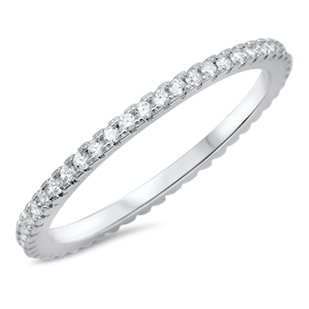 Eternity White CZ Unique Ring New .925 Sterling Silver Stackable Band Sizes 4-12