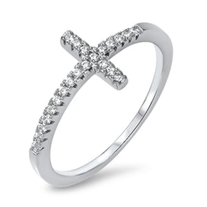 Classic Cross White CZ Polished Ring New .925 Sterling Silver Band Sizes 4-10