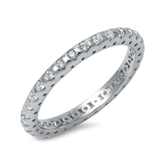 Eternity Clear CZ Promise Ring New 925 Sterling Silver Stackable Band Sizes 4-10