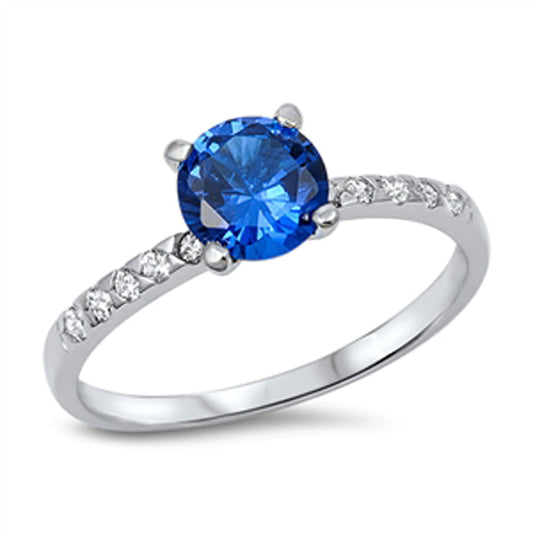 Solitaire Blue Sapphire CZ Fashion Ring New .925 Sterling Silver Band Sizes 4-10