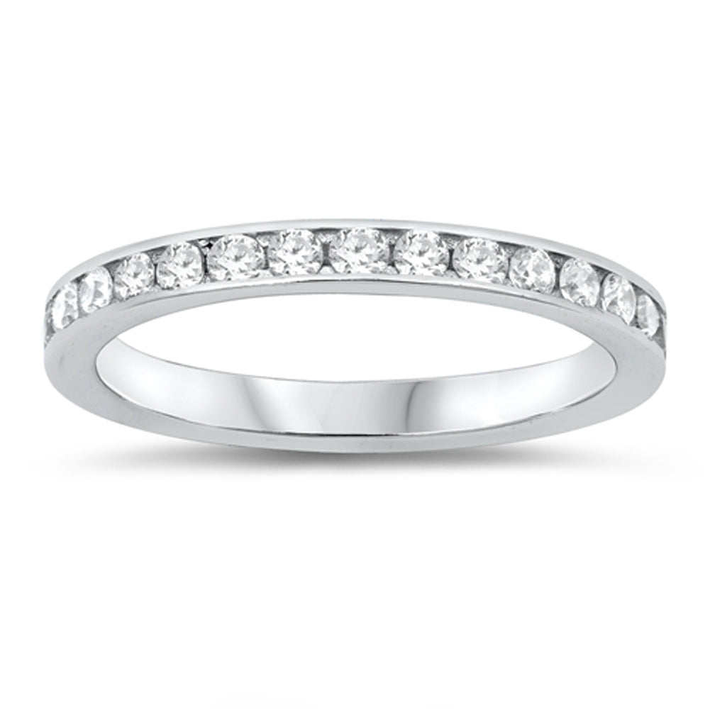 Clear CZ Eternity Stacking Wedding Ring New .925 Sterling Silver Band Sizes 4-10