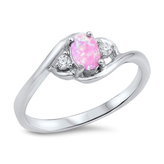 Swirl Oval Pink Lab Opal Cute Ring New .925 Sterling Silver Band Sizes 4-10