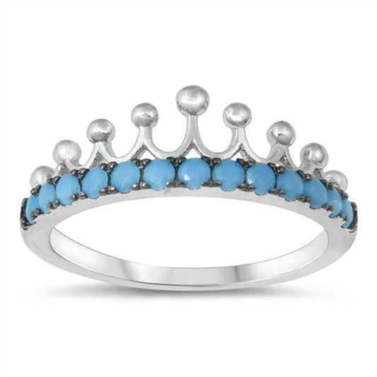 Turquoise Crown Tiara Queen Princess Ring .925 Sterling Silver Band Sizes 4-10