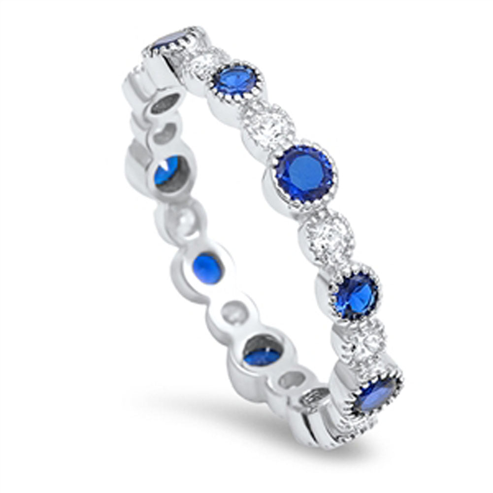 Eternity Ball Blue Sapphire Halo CZ Fashion Ring .925 Sterling Silver Band Sizes 4-12