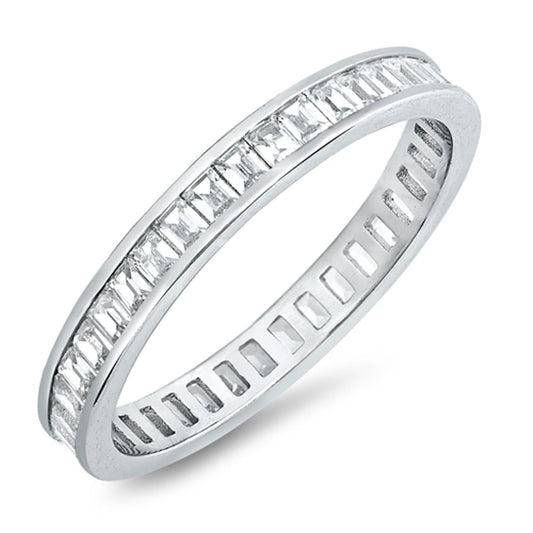 Stackable Eternity White CZ Wedding Ring New 925 Sterling Silver Band Sizes 5-10