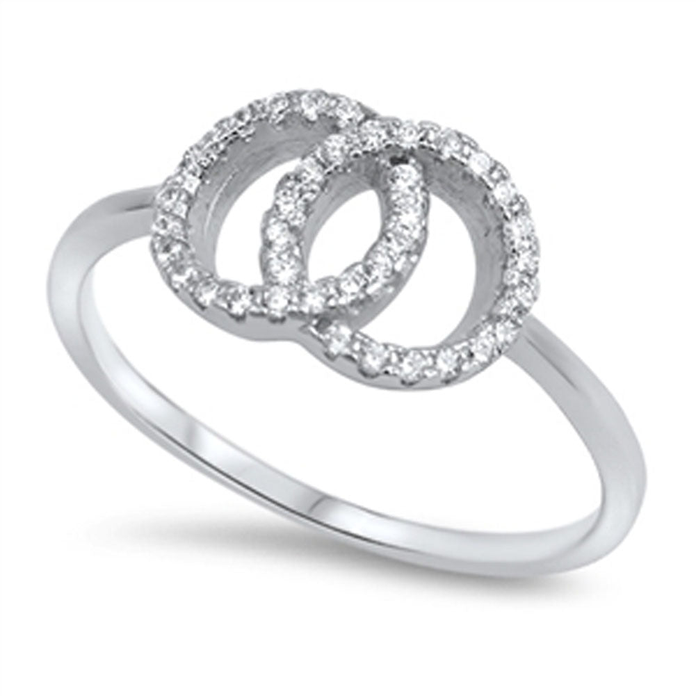 Infinity Interlocking Circle White CZ Ring .925 Sterling Silver Band Sizes 4-10