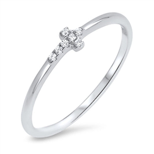 Simple White CZ Sideways Cross Ring New .925 Sterling Silver Band Sizes 4-10