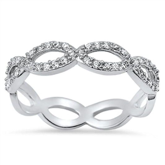 Eternity White CZ Infinity Knot Ring New .925 Sterling Silver Band Sizes 5-9