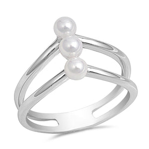 Freshwater Pearl Cute Bar Wire Ring New .925 Sterling Silver Band Sizes 5-10